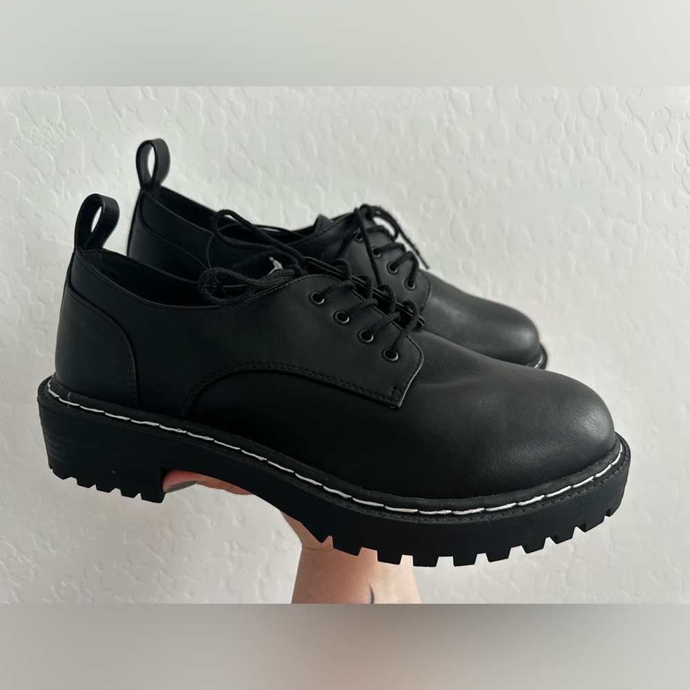 Black Faux Oxford Lace Up Shoes